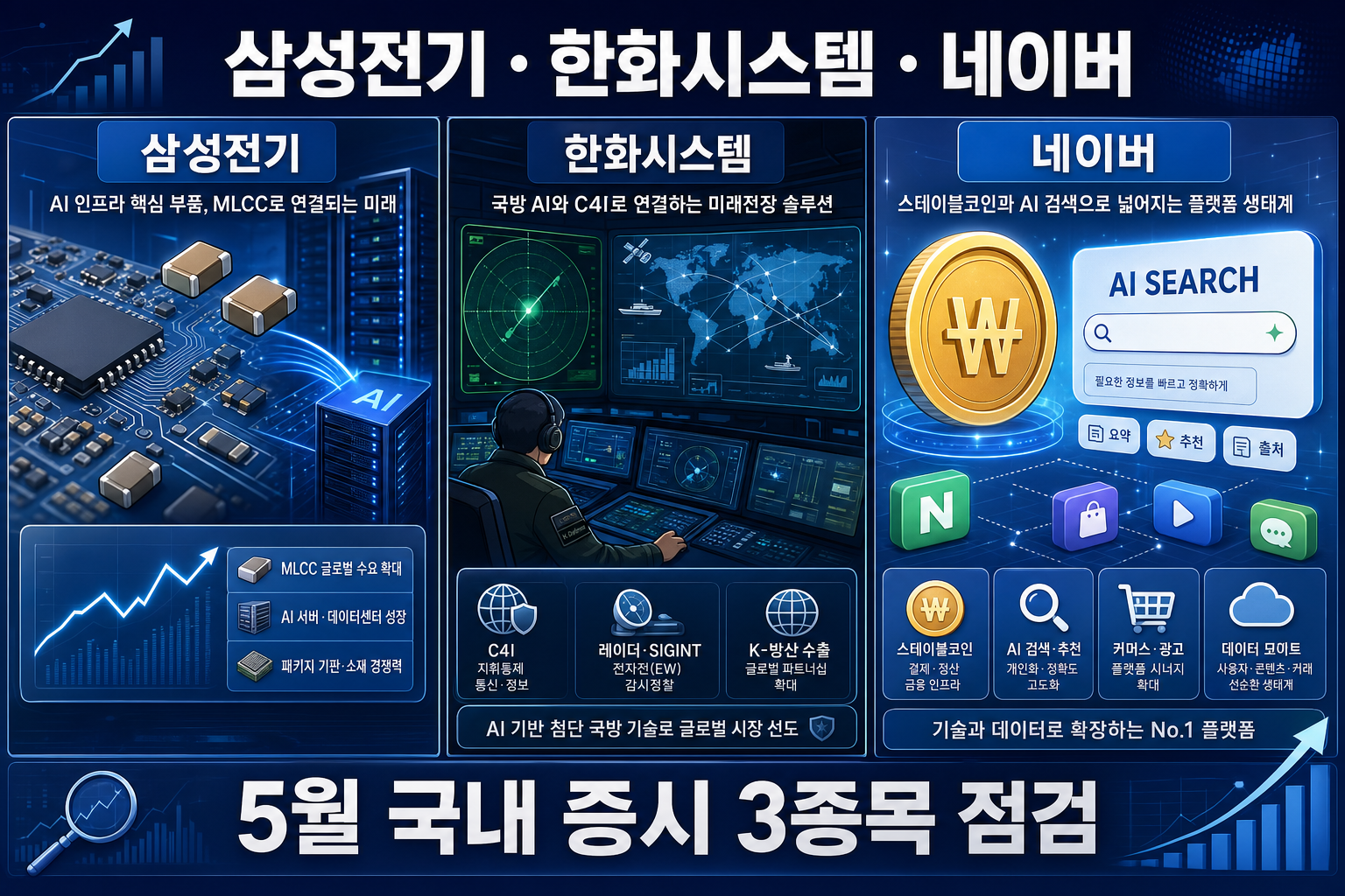 삼성전기·한화시스템·네이버, 5월 국내 증시 3종목 점검