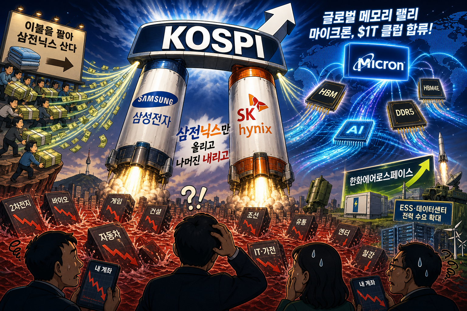 삼성전자·SK하이닉스만 오르는 코스피, 마이크론발 메모리 랠리가 만든 양극화