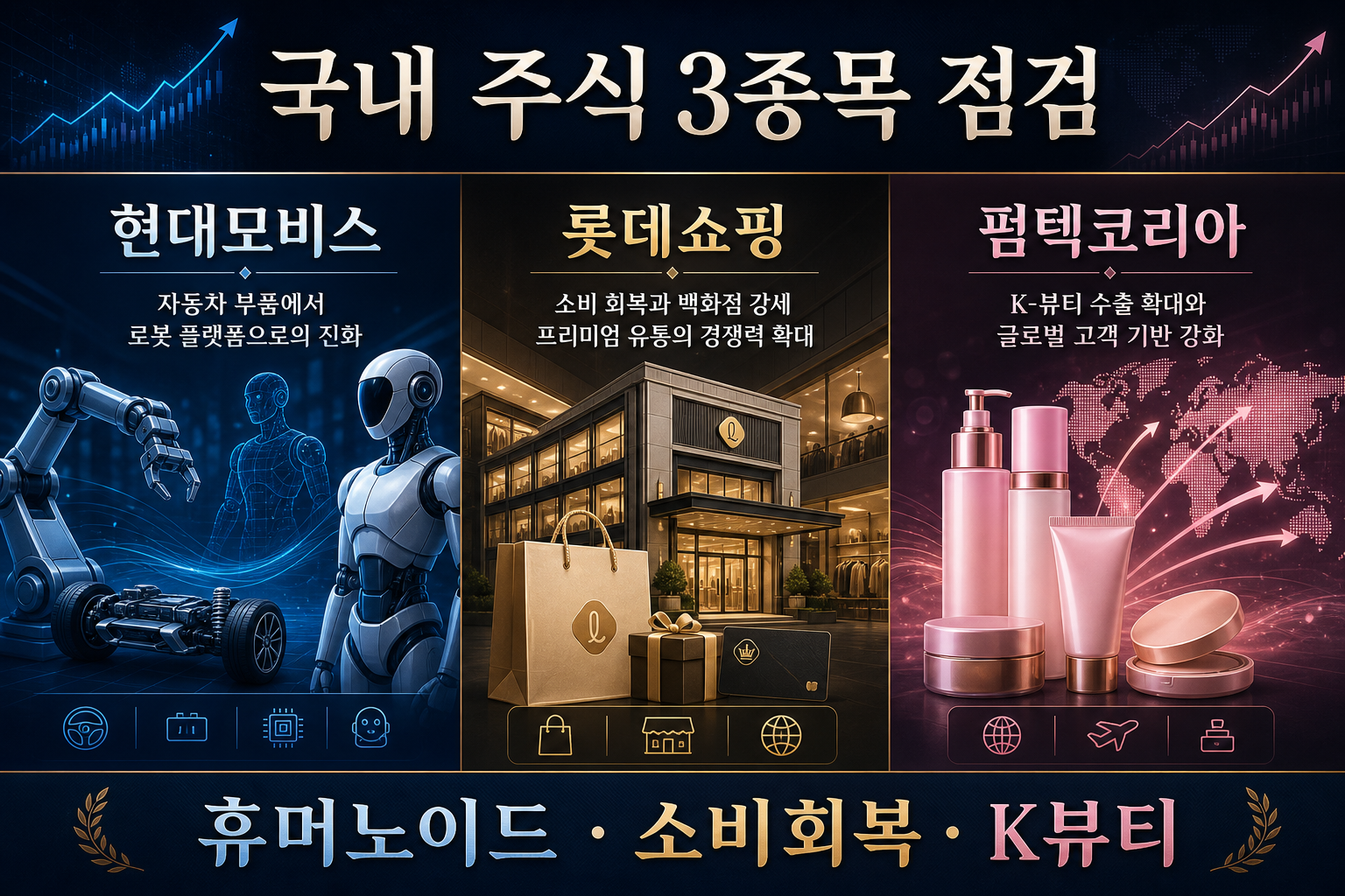 현대모비스·롯데쇼핑·펌텍코리아, 휴머노이드·소비회복·K뷰티 — 6월 9일 국내 주식 3종목 점검