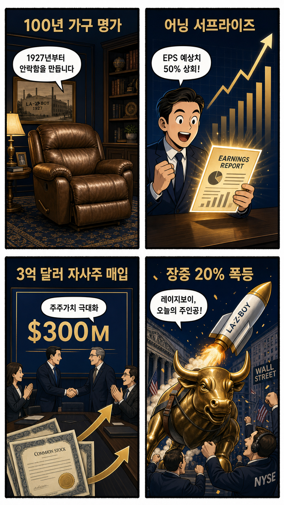 어닝 서프라이즈 레이지보이(LZB), 자사주 매입에 장중 20% 폭등