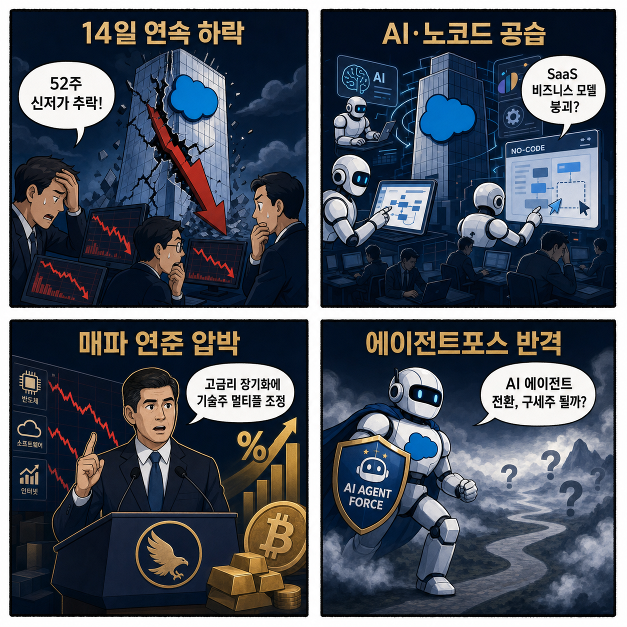 세일즈포스 CRM 14일 연속 하락 4컷 만화